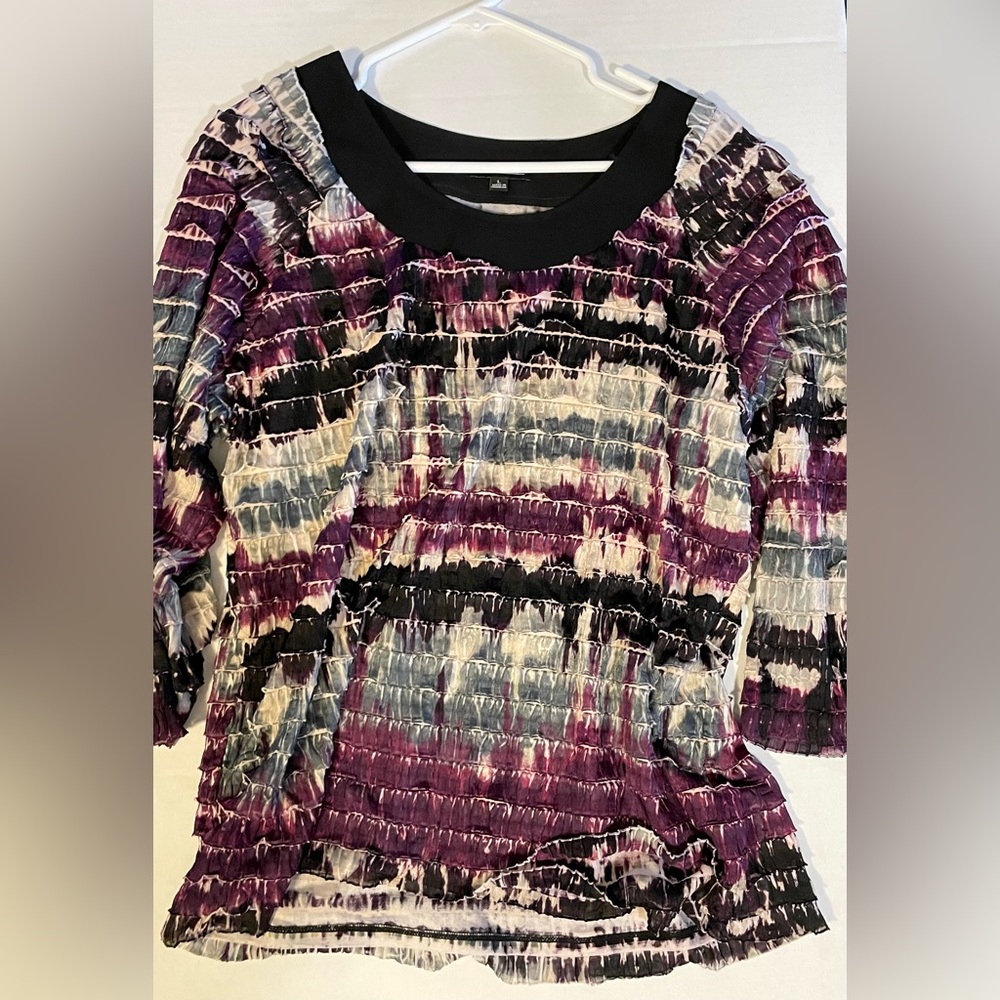Notations Purple Black Cream Tie-Dye Ruched Knit Top